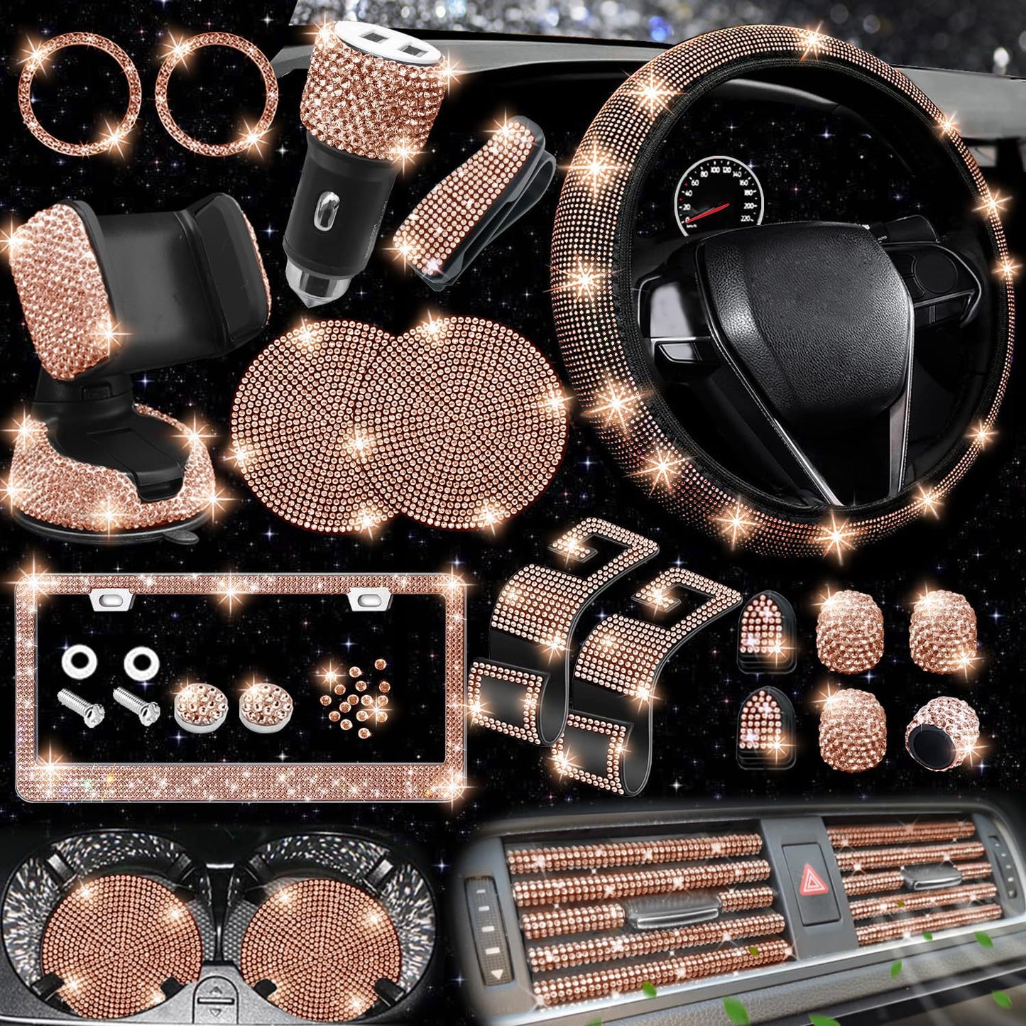 Car steering wheel cover non-slip comfortable no inner ring handle set diamond US gauge license plate frame rhinestone car decoration cross-border