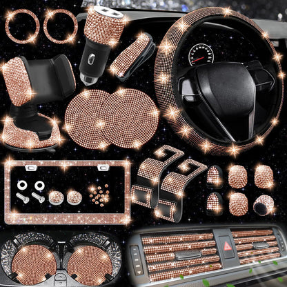 Car steering wheel cover non-slip comfortable no inner ring handle set diamond US gauge license plate frame rhinestone car decoration cross-border