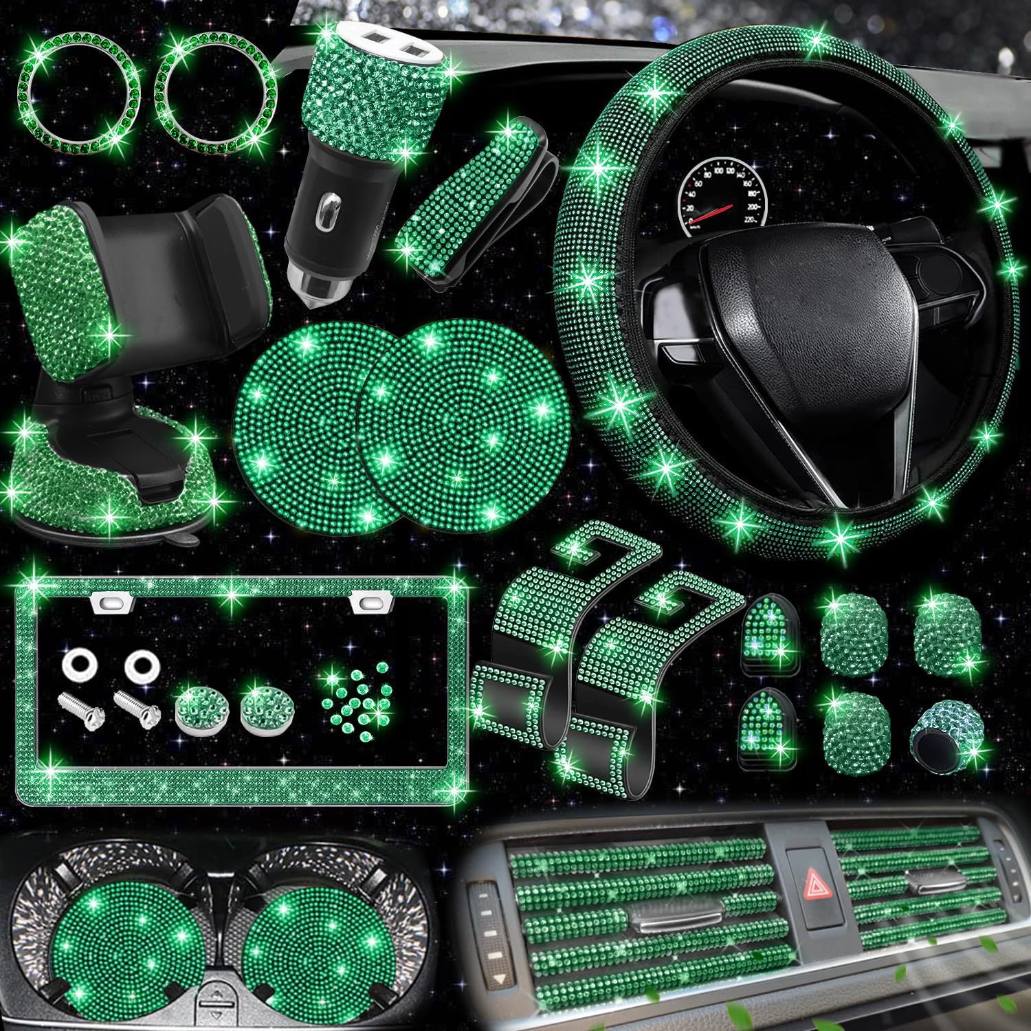 Car steering wheel cover non-slip comfortable no inner ring handle set diamond US gauge license plate frame rhinestone car decoration cross-border