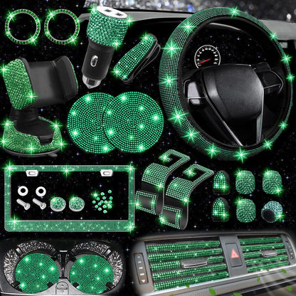 Car steering wheel cover non-slip comfortable no inner ring handle set diamond US gauge license plate frame rhinestone car decoration cross-border