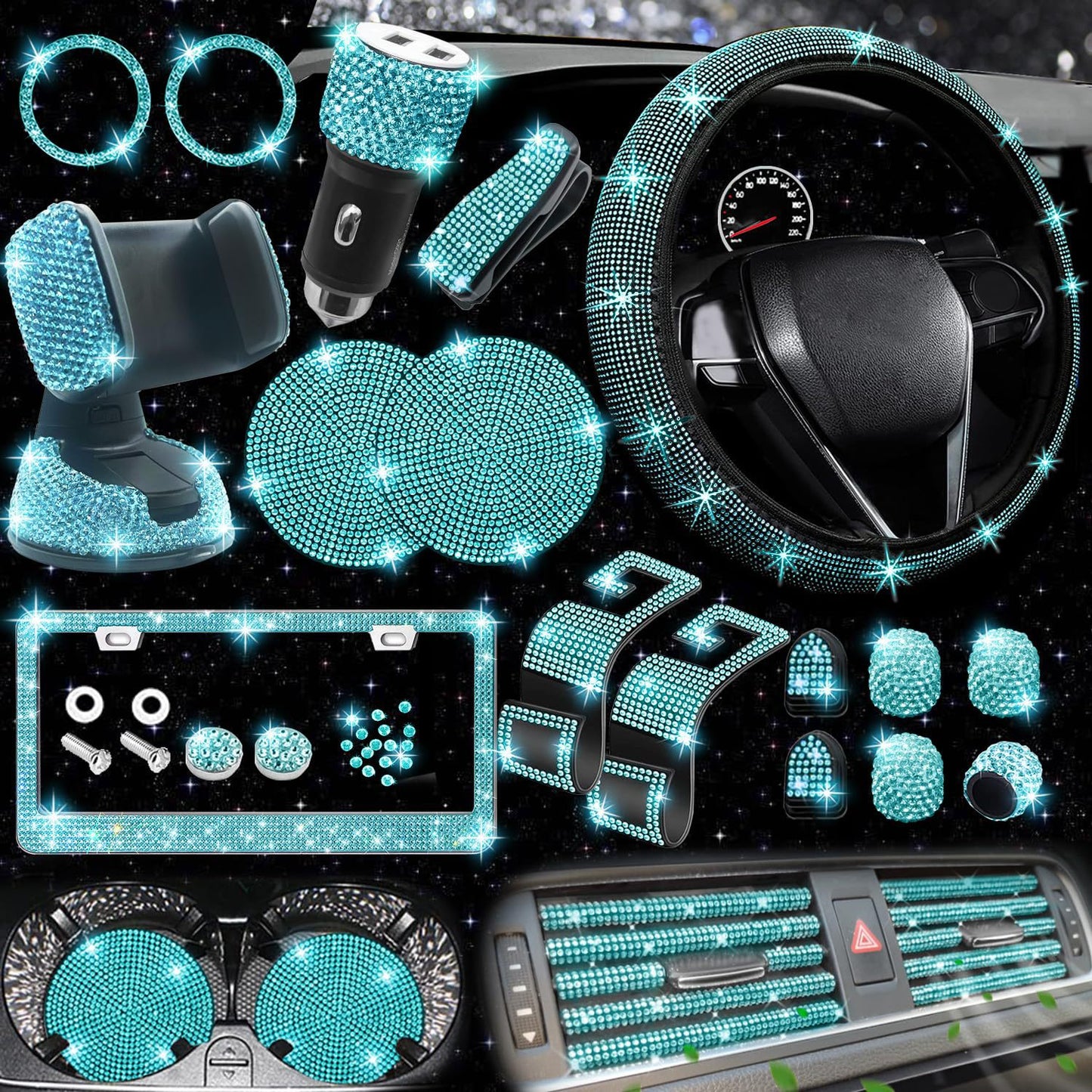 Car steering wheel cover non-slip comfortable no inner ring handle set diamond US gauge license plate frame rhinestone car decoration cross-border