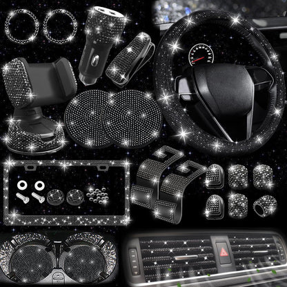 Car steering wheel cover non-slip comfortable no inner ring handle set diamond US gauge license plate frame rhinestone car decoration cross-border