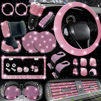 Car steering wheel cover non-slip comfortable no inner ring handle set diamond US gauge license plate frame rhinestone car decoration cross-border