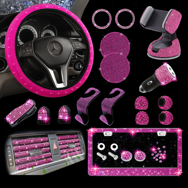 Car steering wheel cover non-slip comfortable no inner ring handle set diamond US gauge license plate frame rhinestone car decoration cross-border