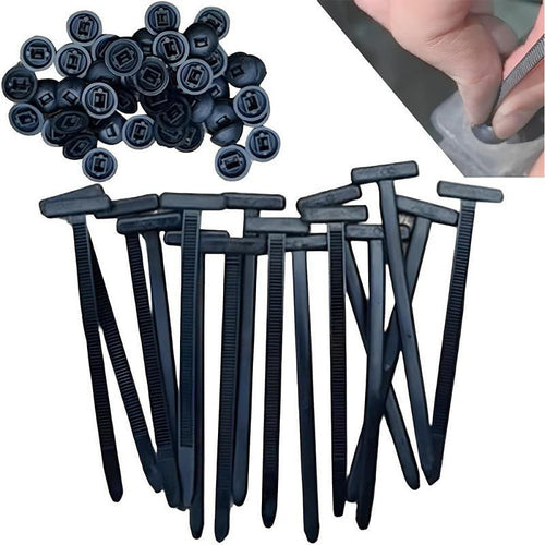 Cable ties with buckles and through nails for securing car floor