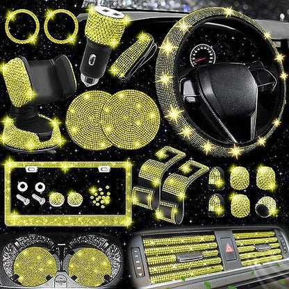 Car steering wheel cover non-slip comfortable no inner ring handle set diamond US gauge license plate frame rhinestone car decoration cross-border