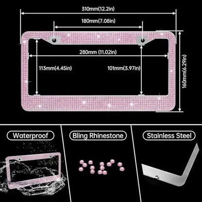 MAIMEIMI Pink Bling Car Accessories Set for Women – 14pcs Rhinestone Decor with Steering Cover, Holder & More