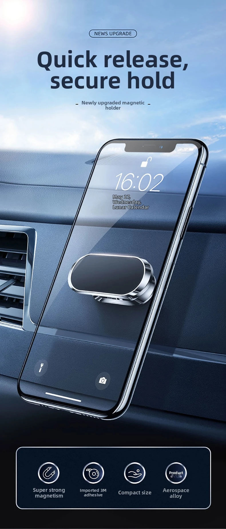 Cross-border 360 Rotating F16 Magnetic Car Mount Adhesive Horizontal And Vertical Anti-slip Navigation Bracket